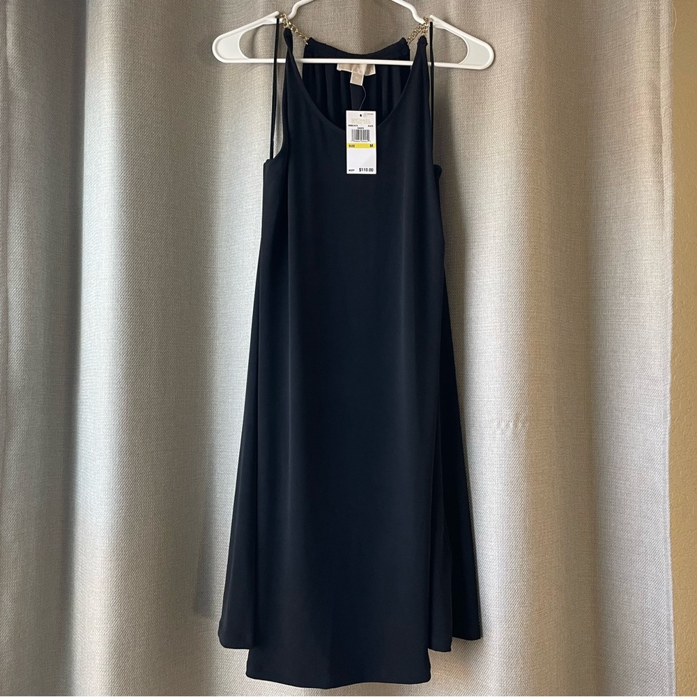 Micheal Kors Gold Chain Black Midi Dress